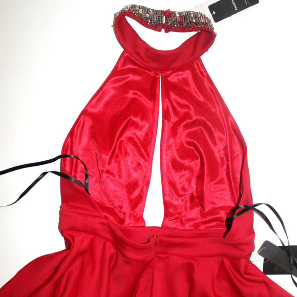 💋 Bebe red halter embellished dress S small new RARE 💋 - Picture 6 of 8